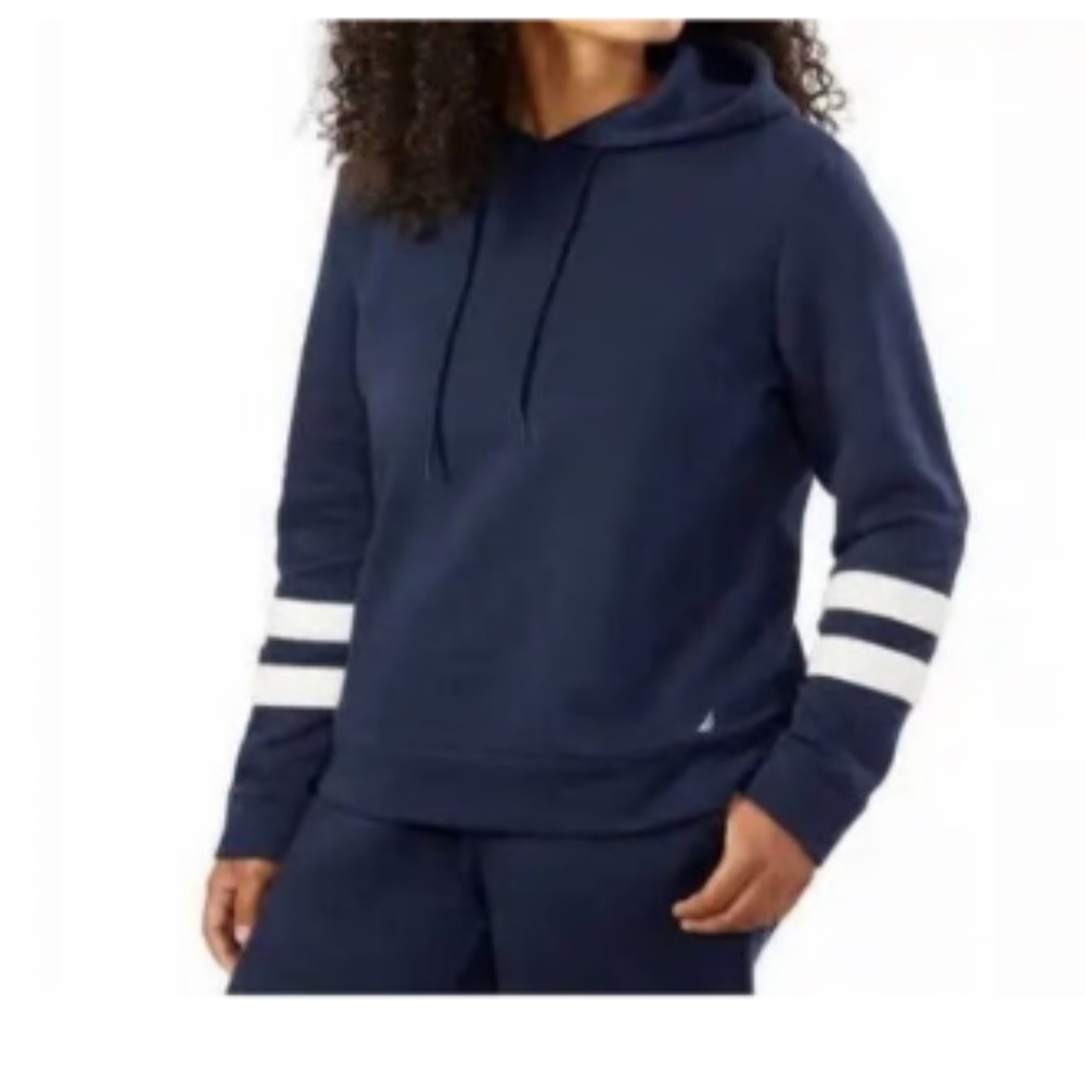 NAUTICA Ladies Fleece Lined Pullover Sweater Hoodie Navy Color medium